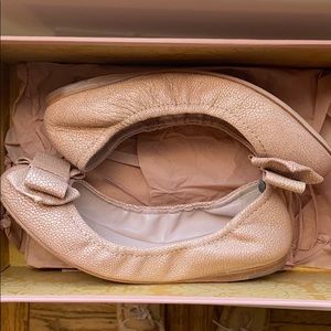 MIU MIU Pink Elasticized Bold Leather Bow Ballet